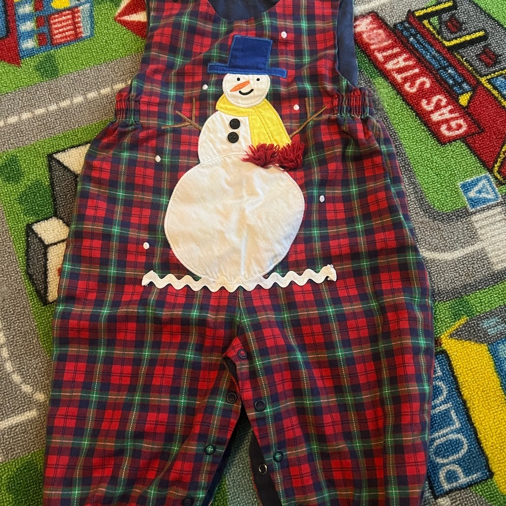 Kelly's Kids Red Plaid Snowman Overalls
